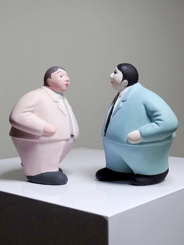 Duo de personnages porcelaine businessmans l'Aquilone Italie vintage années 80