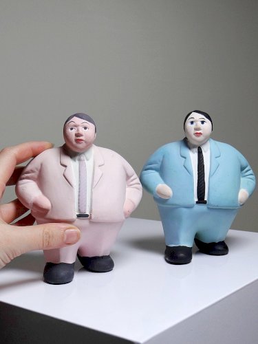 Duo de personnages porcelaine businessmans l'Aquilone Italie vintage années 80