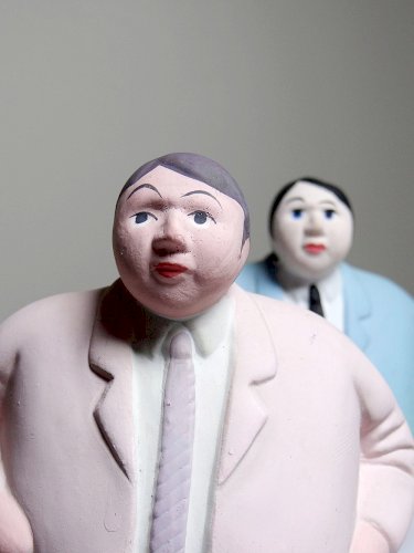 Duo de personnages porcelaine businessmans l'Aquilone Italie vintage années 80