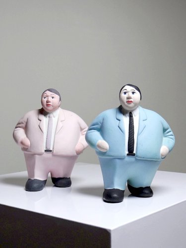 Duo de personnages porcelaine businessmans l'Aquilone Italie vintage années 80