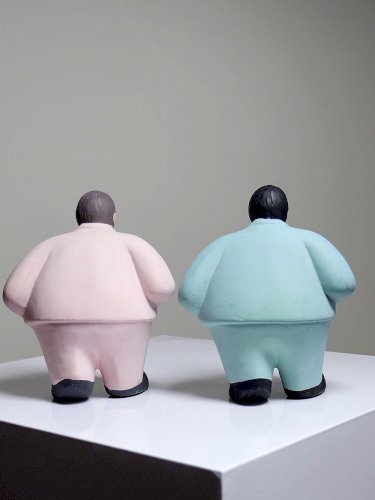 Duo de personnages porcelaine businessmans l'Aquilone Italie vintage années 80