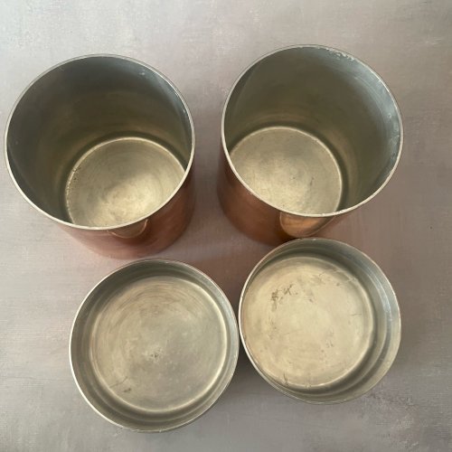 Duo de pot boite cuisine épices aluminum alu recouvert de cuivre Haut. ~11.5cm