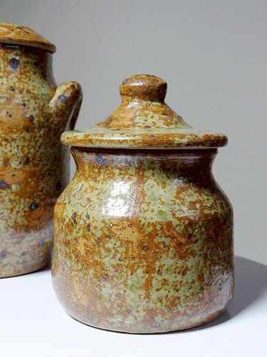 Duo de pots en grès pyrité artisanal, vintages style Baudat La Borne
