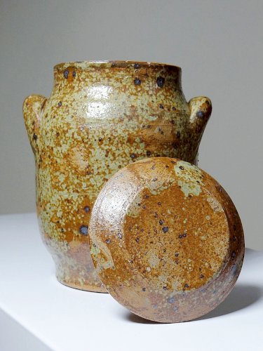 Duo de pots en grès pyrité artisanal, vintages style Baudat La Borne