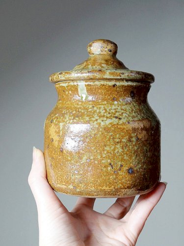Duo de pots en grès pyrité artisanal, vintages style Baudat La Borne