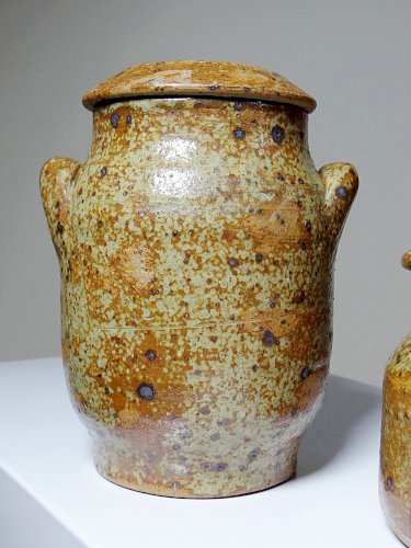 Duo de pots en grès pyrité artisanal, vintages style Baudat La Borne