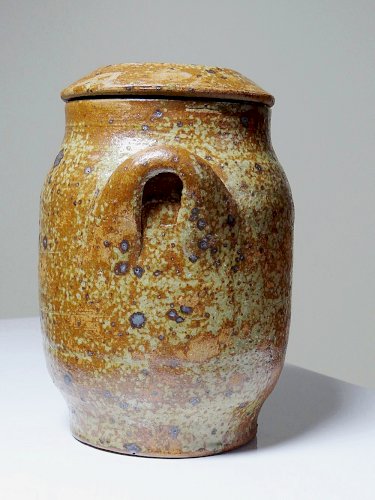 Duo de pots en grès pyrité artisanal, vintages style Baudat La Borne