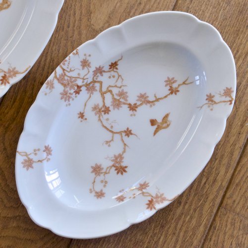 Duo de raviers anciens en porcelaine de Limoges Haviland décor oiseau