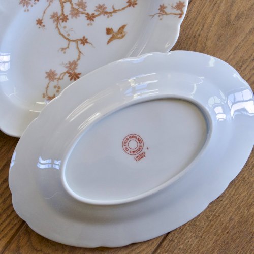 Duo de raviers anciens en porcelaine de Limoges Haviland décor oiseau