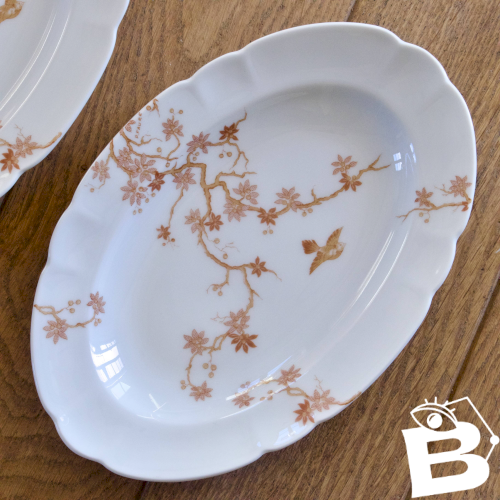 Duo de raviers anciens en porcelaine de Limoges Haviland décor oiseau