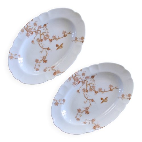 Duo de raviers anciens en porcelaine de Limoges Haviland décor oiseau