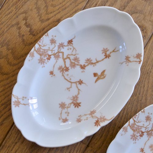 Duo de raviers anciens en porcelaine de Limoges Haviland décor oiseau