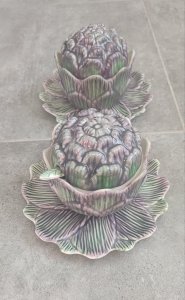 Pair of artichoke sauce containers trompe-l'œil Caldas da Rainha (Portugal)