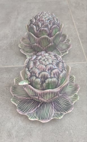Duo de saucières artichaut en trompe-l'œil Caldas da Rainha (Portugal)