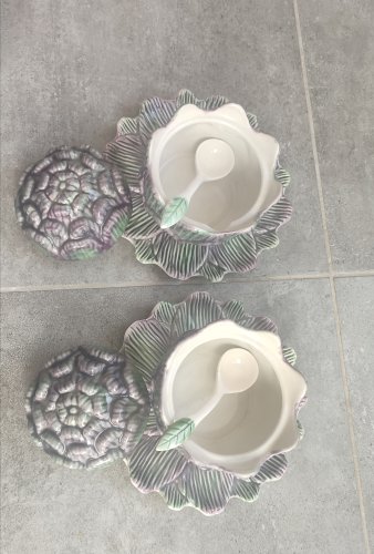 Duo de saucières artichaut en trompe-l'œil Caldas da Rainha (Portugal)