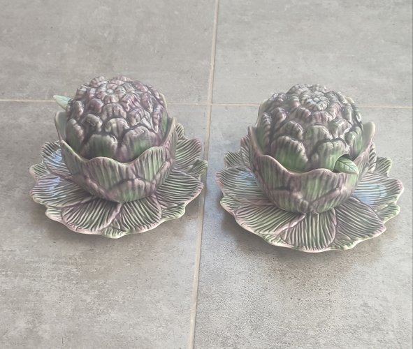 Duo de saucières artichaut en trompe-l'œil Caldas da Rainha (Portugal)