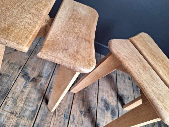 Duo de tabourets trèfle par Marcel GASCOIN, meubles sièges design anciens