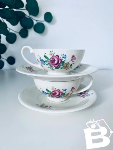Duo de Tasses à Thé Vintage MOSA Maastricht - Porcelaine Florale