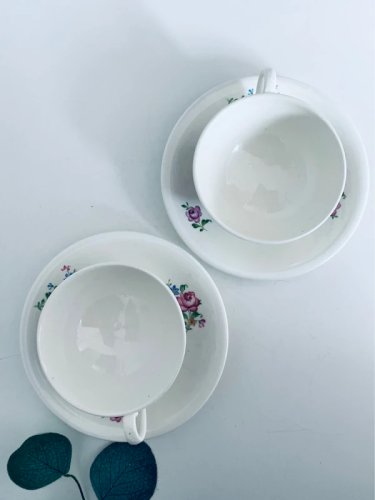 Duo de Tasses à Thé Vintage MOSA Maastricht - Porcelaine Florale