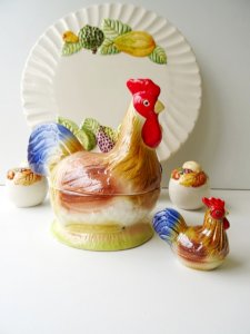 Duo of identical Chicken Terrines signed by Michel Caugant