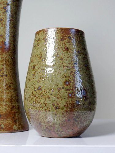 Duo de vases en grès pyrité vintage années 60 style Baudat La Borne