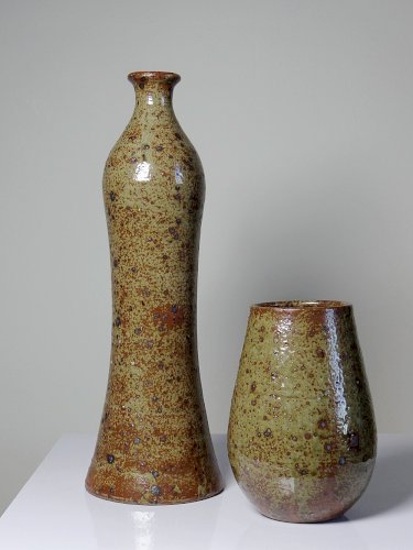 Duo de vases en grès pyrité vintage années 60 style Baudat La Borne