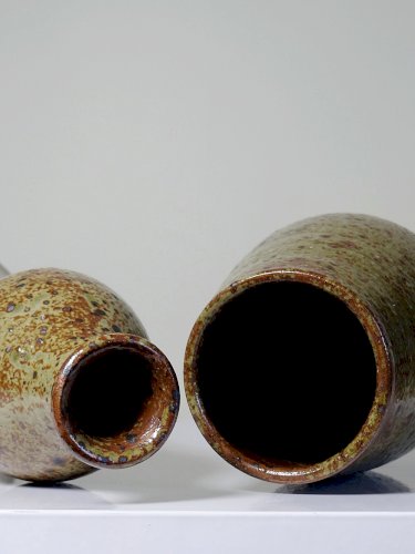 Duo de vases en grès pyrité vintage années 60 style Baudat La Borne