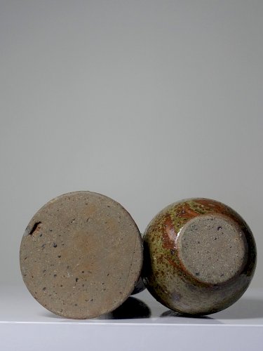 Duo de vases en grès pyrité vintage années 60 style Baudat La Borne