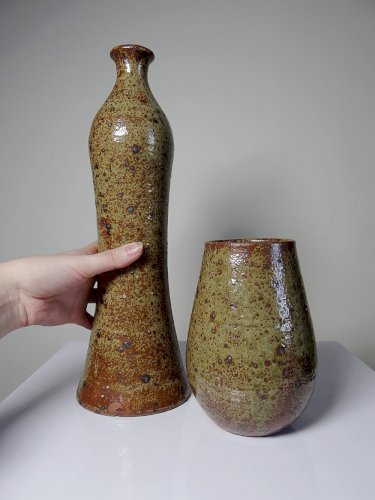 Duo de vases en grès pyrité vintage années 60 style Baudat La Borne