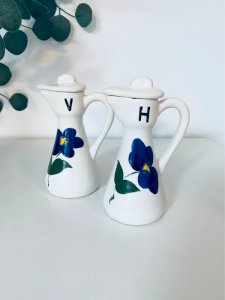 Duo Huilier Vinaigrier Céramique Vintage Signé PL Années 60 70 Retro