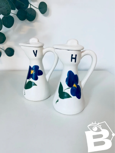 Duo Huilier Vinaigrier Céramique Vintage Signé PL Années 60 70 Retro
