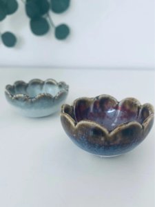 Duo mini coupelles céramique artisanale forme fleur sauce soja apéro 5,5cm