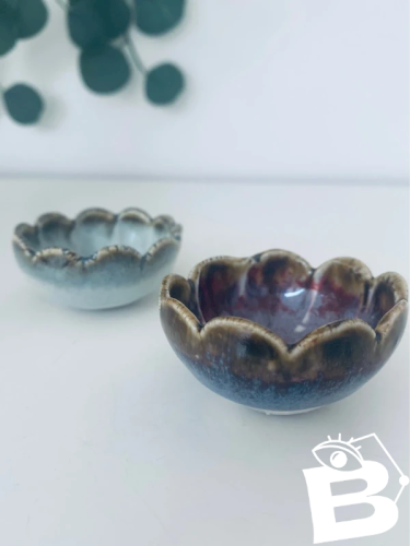 Duo mini coupelles céramique artisanale forme fleur sauce soja apéro 5,5cm
