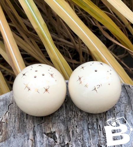 Duo salière et poivrière crème et dorées