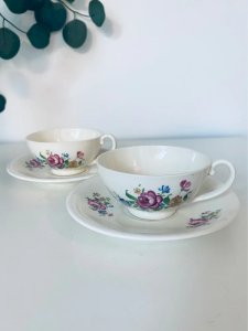 Duo tasses à thé vintage MOSA Maastricht porcelaine décor floral Shabby Chic