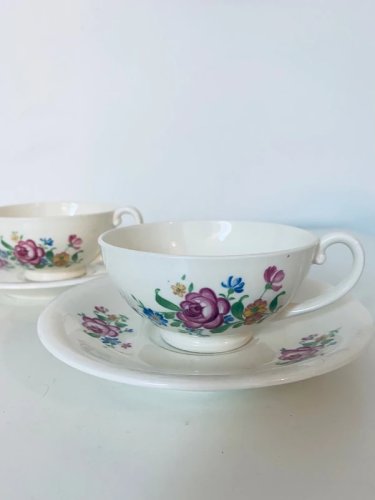 Duo tasses à thé vintage MOSA Maastricht porcelaine décor floral Shabby Chic