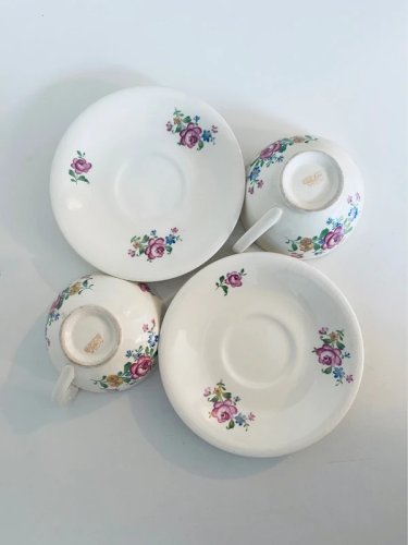 Duo tasses à thé vintage MOSA Maastricht porcelaine décor floral Shabby Chic