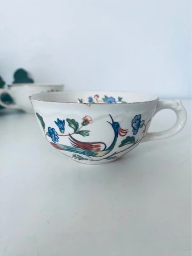 Duo Tasses Anciennes Boch Frères La Louvière Oiseau de Paradis