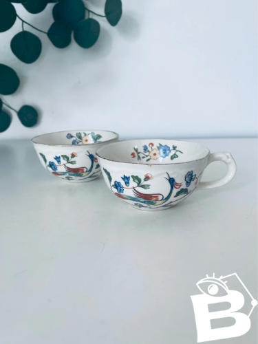 Duo Tasses Anciennes Boch Frères La Louvière Oiseau de Paradis
