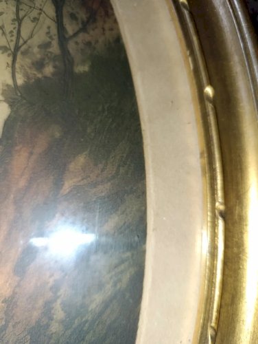 eau forte ou gravure à decor de ville (paysage) signature à identifier en bon etat