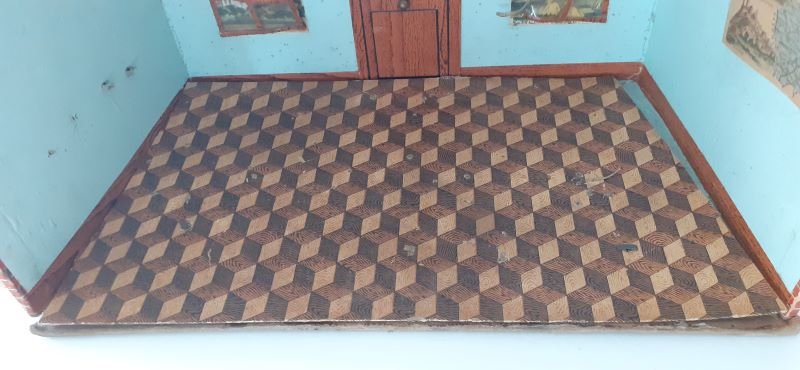 Ecole communale maison de poupée diorama 1900 ? pupitre balançoire