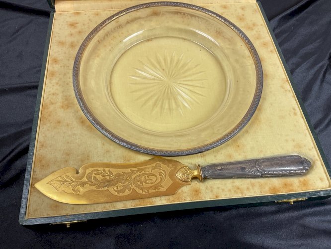 écrin de service à dessert  argent Minerve fourrer et cristal