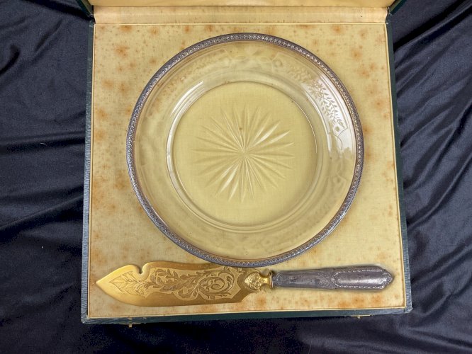 écrin de service à dessert  argent Minerve fourrer et cristal