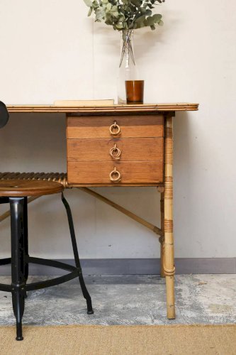 Edouard, le bureau en rotin et bois Louis Sognot N°518
