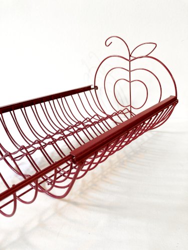 Égouttoir vintage en métal rouge, forme de pomme
