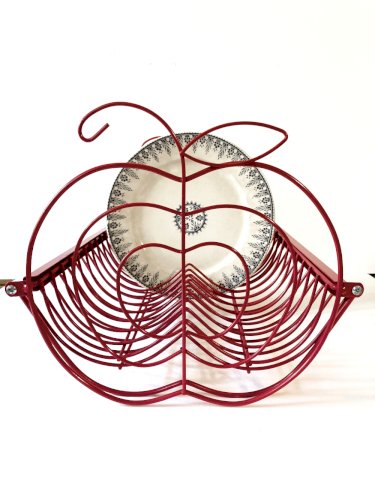 Égouttoir vintage en métal rouge, forme de pomme