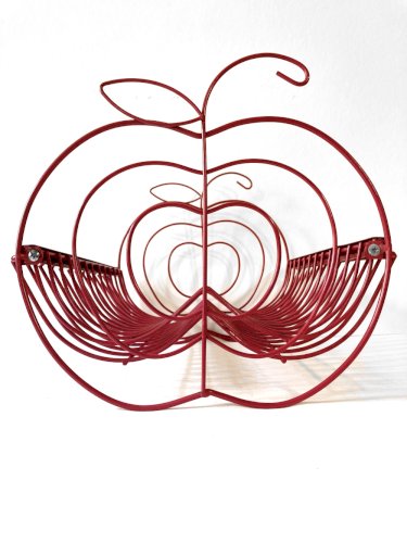 Égouttoir vintage en métal rouge, forme de pomme