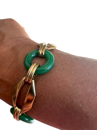 Elegant Bracelet vintage art déco 1925 Maillon Verre Vert Style Iconique