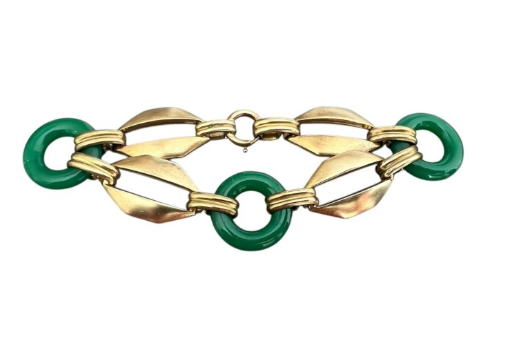 Elegant Bracelet vintage art déco 1925 Maillon Verre Vert Style Iconique