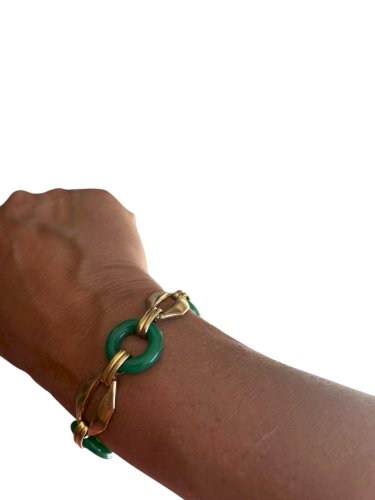 Elegant Bracelet vintage art déco 1925 Maillon Verre Vert Style Iconique